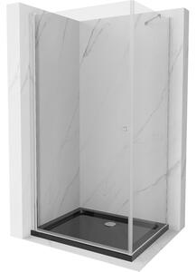 Mexen Pretoria sprchová kabína, kyvné dvere 70 x 80 cm, Transparentné, Chrómová + sprchová vanička Flat, Čierna - 852-070-080-01