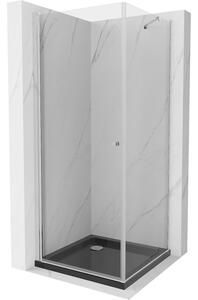 Mexen Pretoria sprchová kabína, kyvné dvere 90 x 90 cm, Transparentné, Chrómová + sprchová vanička Flat, Čierna - 852-090-090-01