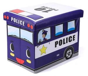 Detská izba - Modrý kôš na hračky - taburetka v podobe policajného auta