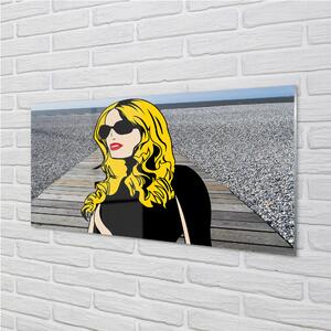 Nástenný panel  Žena čierne slnečné okuliare červené pery 100x50 cm
