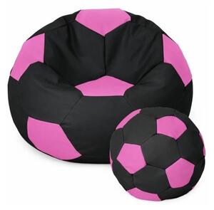 JAKS Sedací vak futbalová lopta s podnožkou čierno ružový