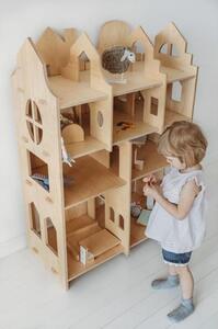 Detská izba - Detský drevený paravan - domček pre bábiky (4v1) Biela Sivá