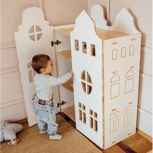 Detská izba - Detský drevený mini šatník v podobe domčeka Biela