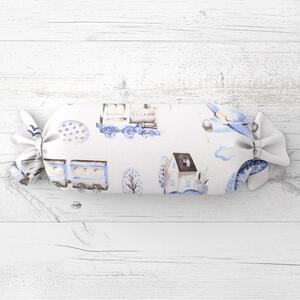 Biante Detský vankúš valec bonbon Sandra SA-690 Modré vláčiky s lietadielkami na bielom 15x40 cm