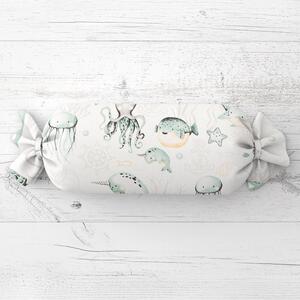 Biante Detský vankúš valec bonbon Sandra SA-688 Morský svet zelený na bielom 15x40 cm