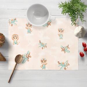 Biante Detské bavlnené prestieranie na stôl Sandra SA-686 Levíčatá s lietadielkami na svetlo béžovom 30x40 cm