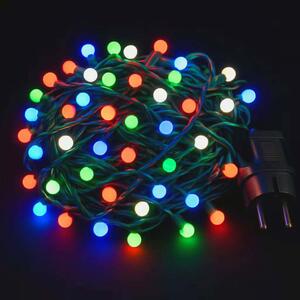Vianočný LED reťaz s guľôčkami - čerešňová, 10m, 100 LED diód, rôznofarebná, prepojiteľná