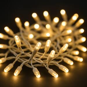 Vnútorná LED vianočná reťaz - teplá biela, 10m, 100 LED, hrubý biely kábel