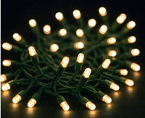 Vnútorná LED vianočná reťaz - teplá biela, 10m, 100 LED, hrubý zelený kábel