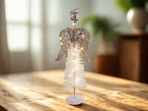 Vianočný svietiaci kovový anjel s harfou, teplá biela, s trblietkami Velikost (cm): 48cm