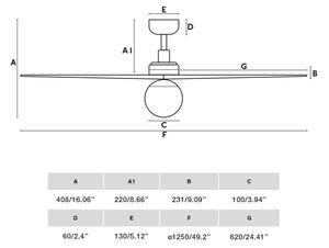 FARO 34280WT-11L-Str. ventilátor KLIM M 1xE27/15W/230V borovica/biela pr.125 cm