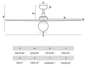 FARO 34282WT-11L-Str. ventilátor KLIML 1xE27/15W/230V borovica/čierna pr.150cm W