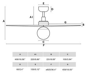 FARO 34284WT-11L-Str. vent. KLIM S 1xE27/15W/230V borovica/čierna pr.92,5cm WT+D
