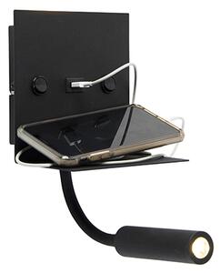 Moderné nástenné svietidlo USB čierne s ohybným ramenom - Duppio