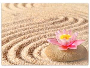 Obraz kameňa s kvetinou na piesku (70x50 cm)