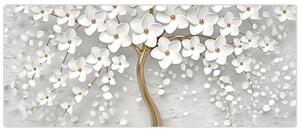 Obraz bieleho stromu s kvetinami (120x50 cm)