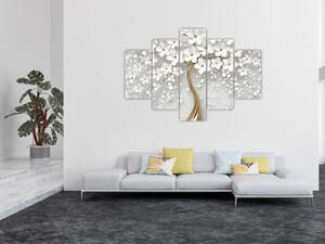 Obraz bieleho stromu s kvetinami (150x105 cm)