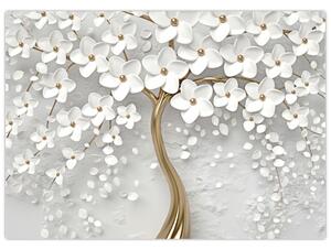 Obraz bieleho stromu s kvetinami (70x50 cm)