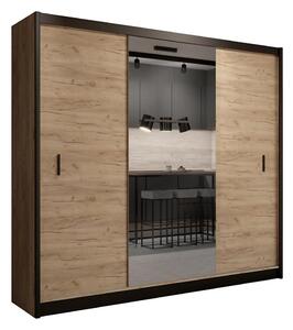 Šatní skriňa MIRO 250x215 cm dub craft/čierna so zrkadlom