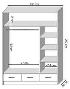 Šatní skriňa so zrkadlom SANNA 150x215 cm biela