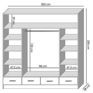Šatní skriňa so zrkadlom SANNA 200x215 cm dub sonoma