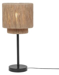 Japandi stolná lampa čierna s hnedým lanom - Smilla