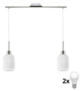 LED luster na lanku HARMA 2xE27/60W/230V matný chróm/biela