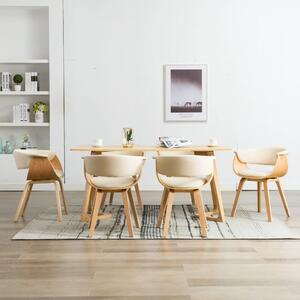 Jedálenské stoličky 6 ks krémové ohýbané drevo a umelá koža