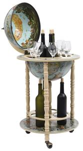 Glóbusový bar/stojan na víno, eukalyptové drevo, modrý