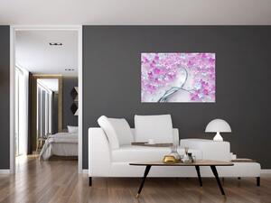 Obraz kvetov na striebornom kmeni - abstrakt (90x60 cm)