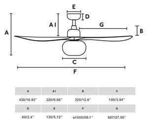FARO 34362WT-11L-Stropný ventilátor OUTWOOD L 1xE27/15W hnedá/čierna pr.150 cm WT IP44+DO