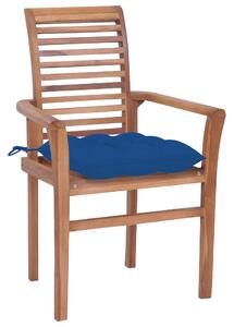 Jedálenské stoličky 2 ks modré podložky tíkový masív