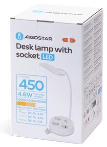 Aigostar - LED Stmievateľná stolná lampa so zásuvkami a USB LED/4,6W/230V biela