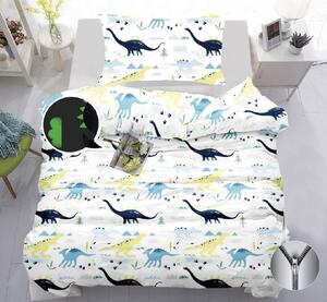 Svietiace bavlnené obliečky DINO biele Rozmer obliečky: 70 x 90 cm | 140 x 200 cm