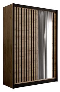 Šatníková skriňa so zrkadlom SANTINO 150x215 cm dub craft/čierna
