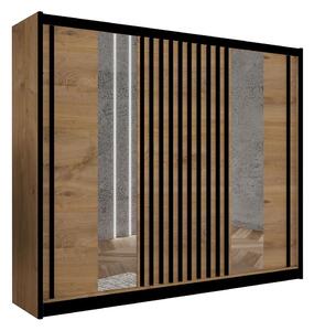 Šatníková skriňa so zrkadlom SANTINO 250x215 cm dub craft/čierna