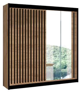 Šatníková skriňa so zrkadlom SANTINO 203x215 cm dub craft/čierna