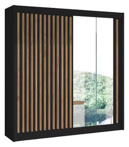Šatníková skriňa so zrkadlom SANTINO 203x215x61 cm čierna/dub craft