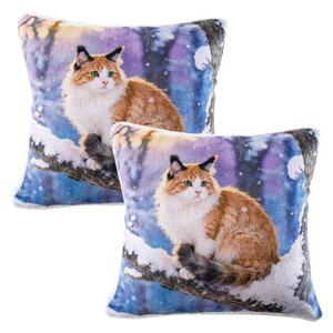 Súprava 2 ks obliečok na vankúšiky z mikroplyšu SNOW CAT 45 x 45 cm