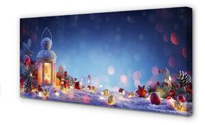 Obraz na plátne Lucerny vetvičky snehové gule 100x50 cm