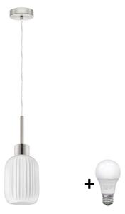LED luster na lanku HARMA 1xE27/60W/230V pr. 14 cm matný chróm/biela