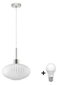 LED závesný luster na lanku HARMA 1xE27/60W/230V priemer 30 cm matný chróm/biela
