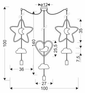 Detský luster na lanku TRIO 3xE27/20W/230V žltá/modrá/šedá