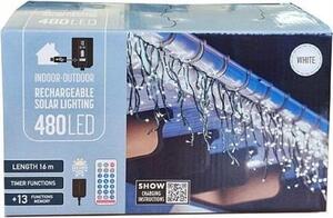 Vianočný stromček s rampouchy 480 LED solárne s USB diaľkovým ovládaním studené biele svetlo 18,6 m