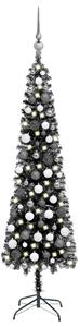 Úzky vianočný stromček s LED a sadou gulí čierny 150 cm