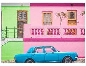 Obraz autá - farebné domy (70x50 cm)