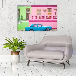 Obraz autá - farebné domy (90x60 cm)