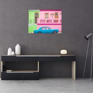 Obraz autá - farebné domy (70x50 cm)