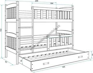 Poschodová posteľ s prístelkou KUBO 3 - 200x90cm Biela - Biela