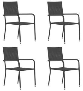 Záhradné jedálenské stoličky 4ks, stohovateľné čierne polyratan